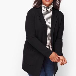 Talbots women small Open Cardigan Blazer Sweater Black wool blend top